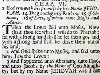 1671欽定版聖經出埃及記6章3節中四字神名