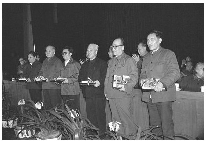 1982年魏巍在首屆茅盾文學獎頒獎儀式上