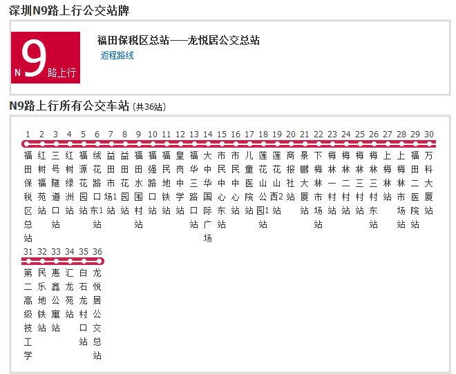 深圳公交N9路 深圳公交N9路