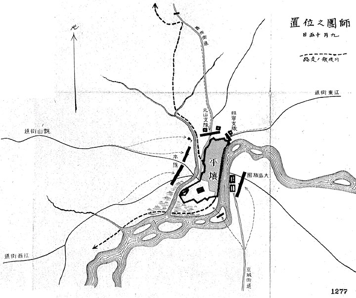 日軍對平壤的包圍形勢圖