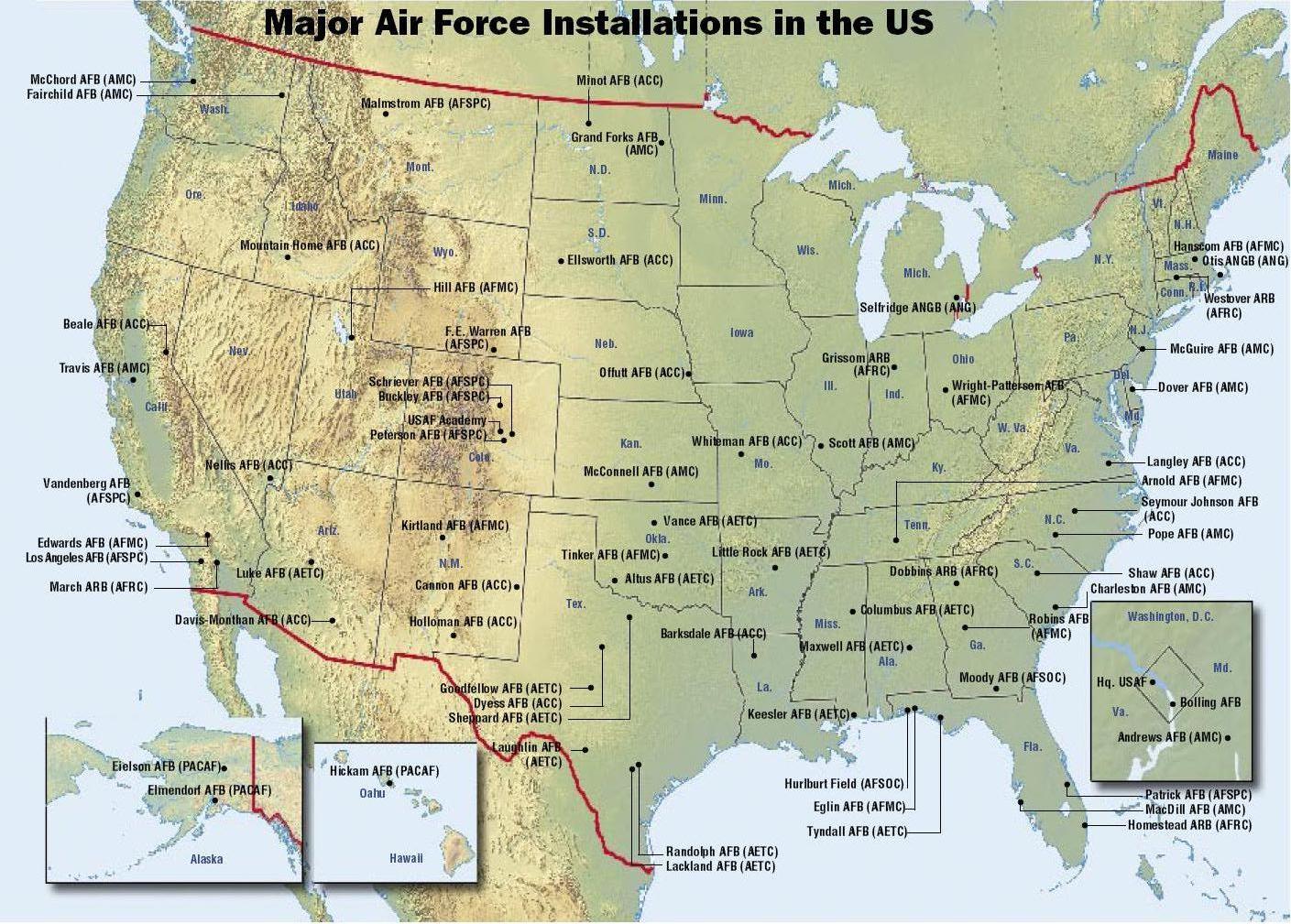 2006年美國空軍基地分布地圖