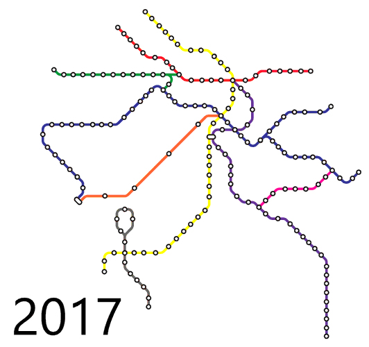 2017年底德里捷運線路圖