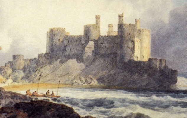 油畫遠景中心描繪的康威城堡