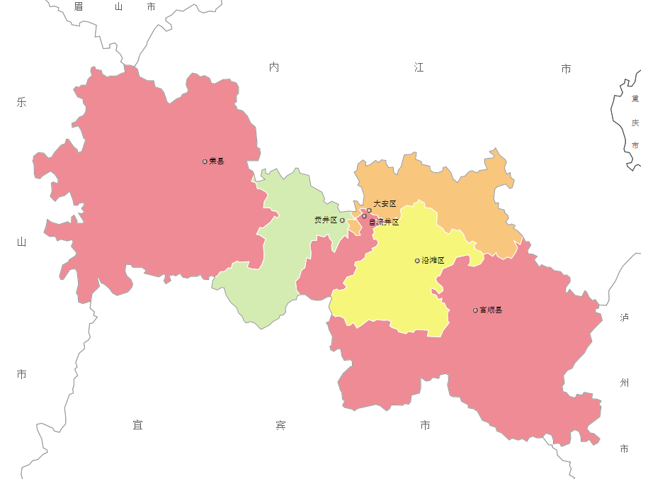自貢市行政區劃圖（2018年）