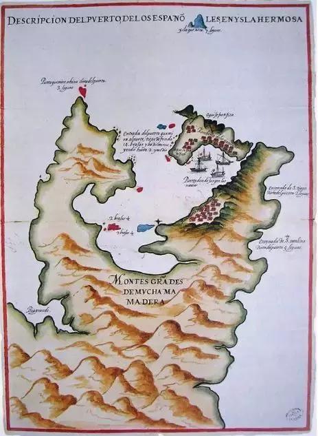 西班牙舊的地圖上的基隆與淡水據點