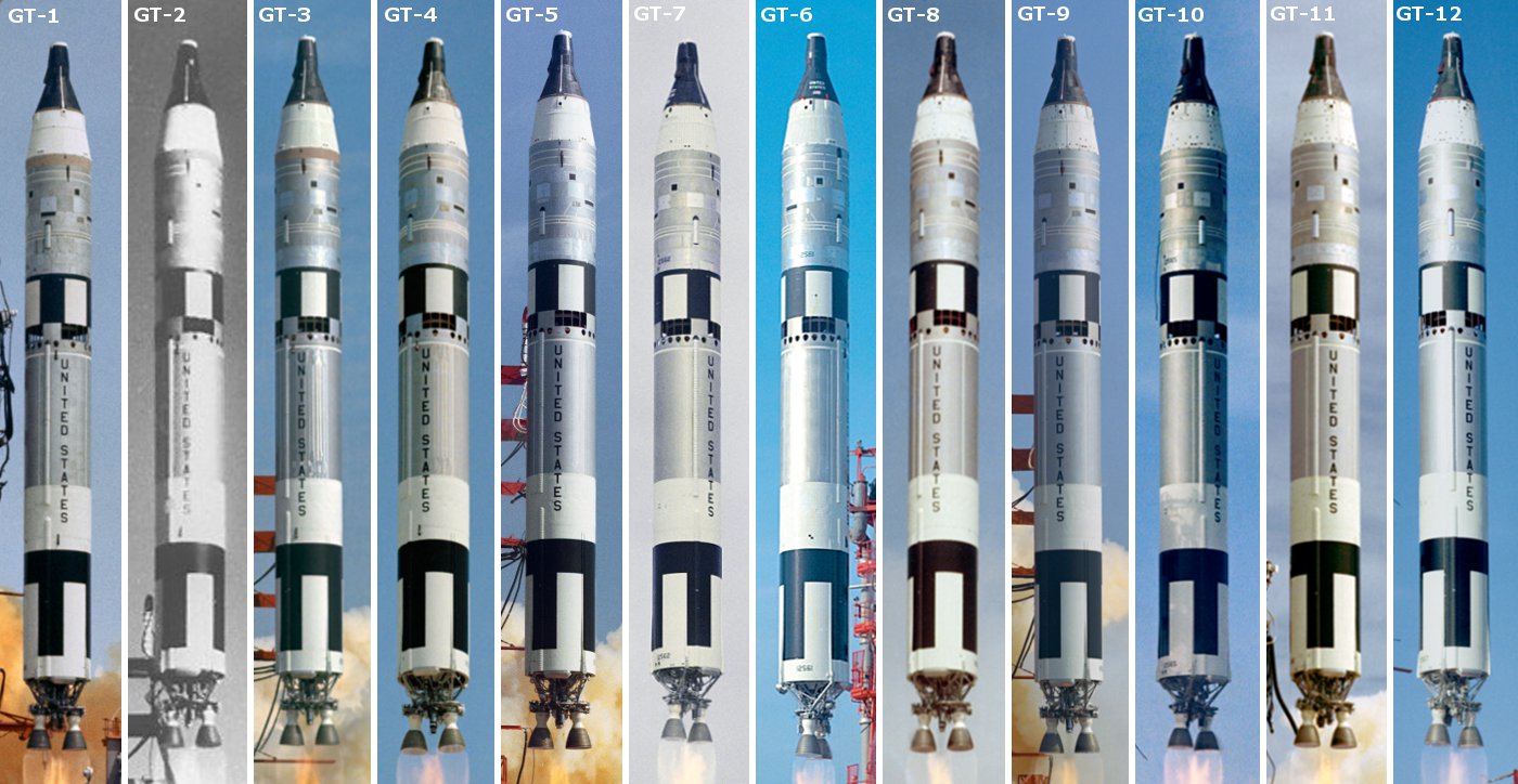左:GT-1到GT-12所有雙子座的發射運載火箭