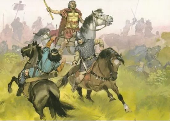 沙隆之戰中的埃提烏斯 他的日耳曼親兵為他擋住了匈人騎兵
