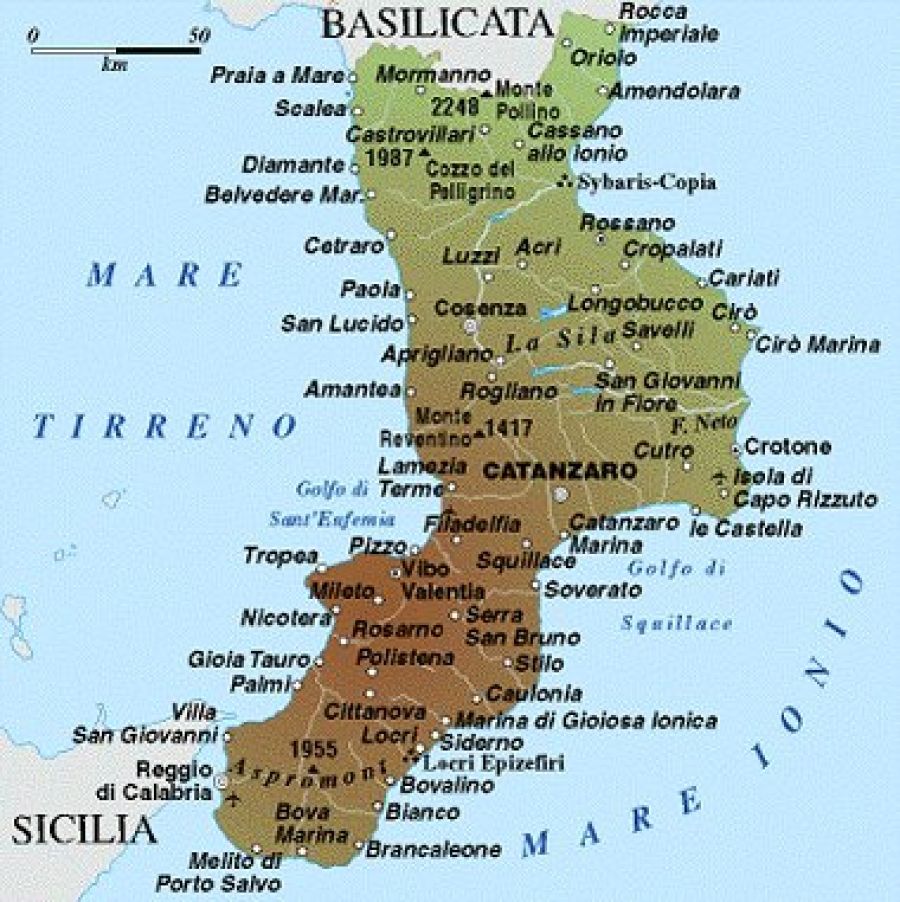 卡拉布里亞大區地型圖