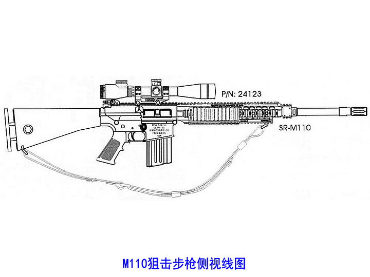 M110狙擊步槍側視線圖