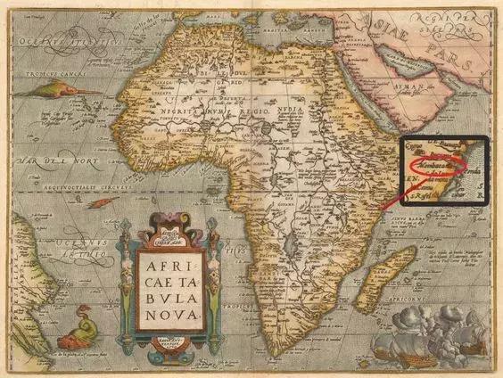 一張1584年的世界地圖 蒙巴薩的位置赫然在列