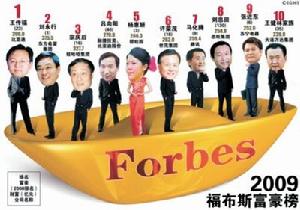 2009福布斯中國富豪榜榜單