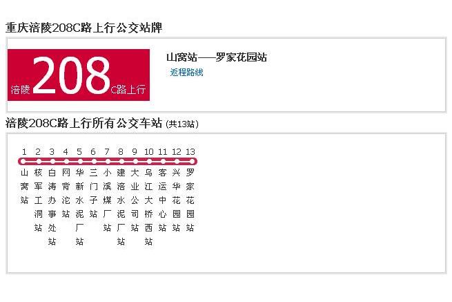 涪陵公交208C路 涪陵公交208C路