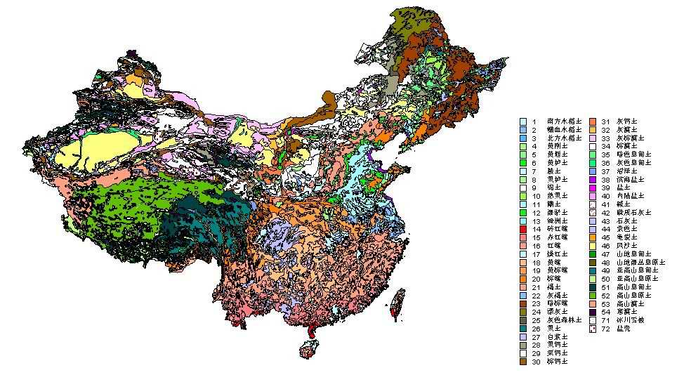 中國土壤分類與分布圖