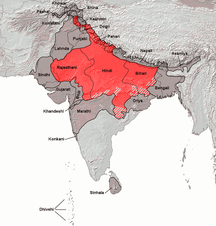 印度周邊印地語母語者的分布狀況