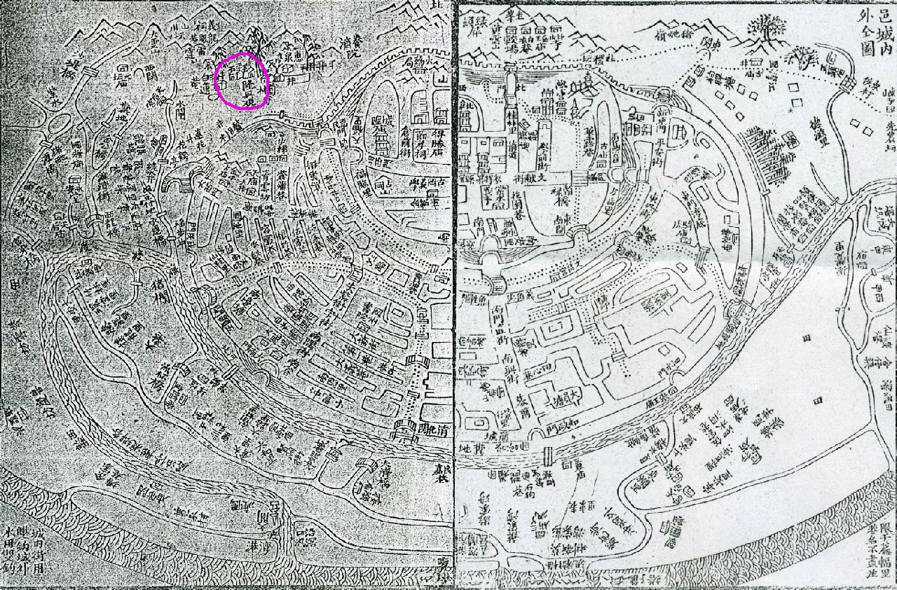 1841年新會城地圖紅色圓圈乃隆興觀所在地