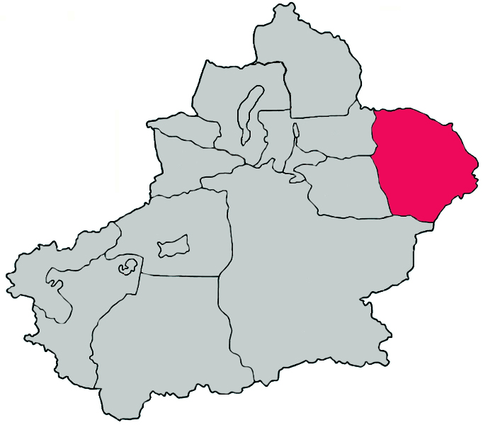 哈密地區在新疆的位置（紅色）