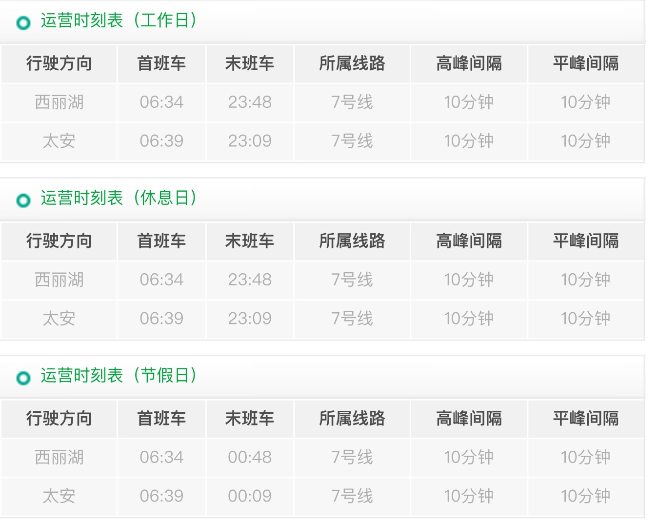 龍井站運營時刻表