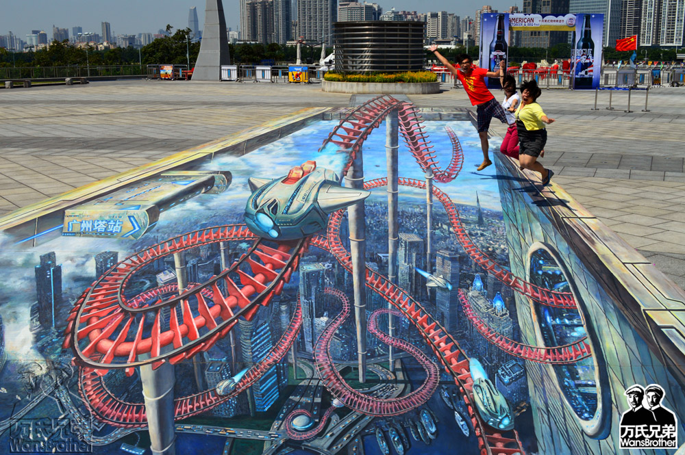 廣州塔上展示3D地畫《超級城市-廣州塔站》