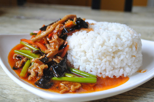 肉絲蓋澆飯