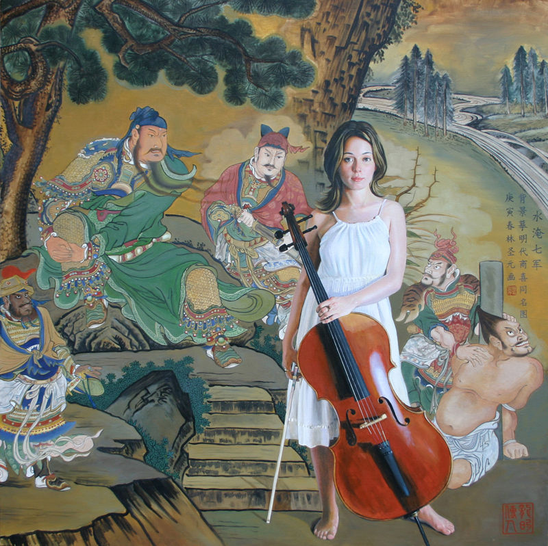《女孩和三國》林聖元油畫