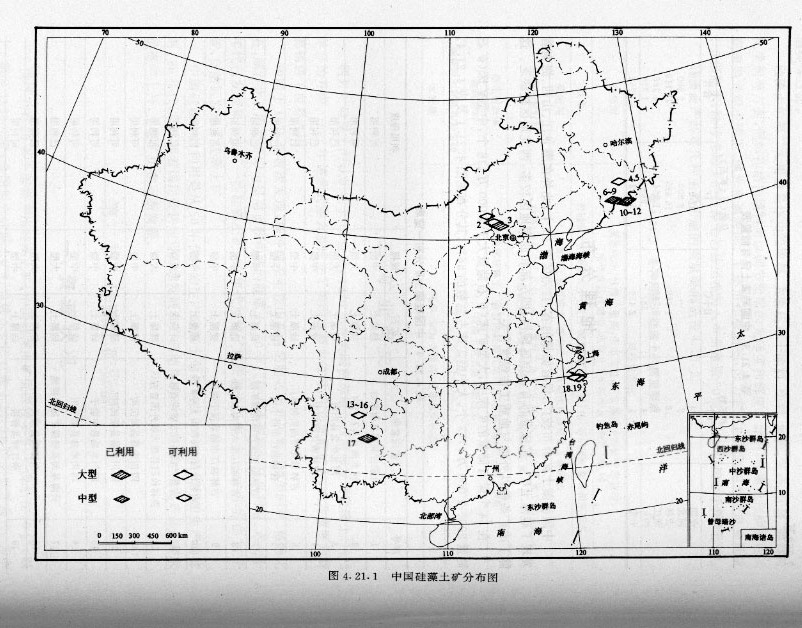 中國硅藻土礦分布圖