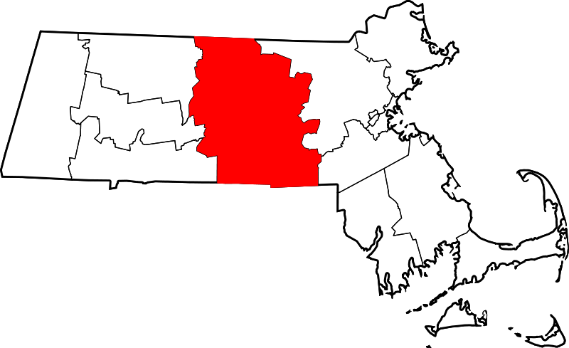 伍斯特縣於麻薩諸塞州內的地理位置