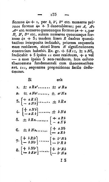 高斯於其著作《算術研究》探討了二次互反律