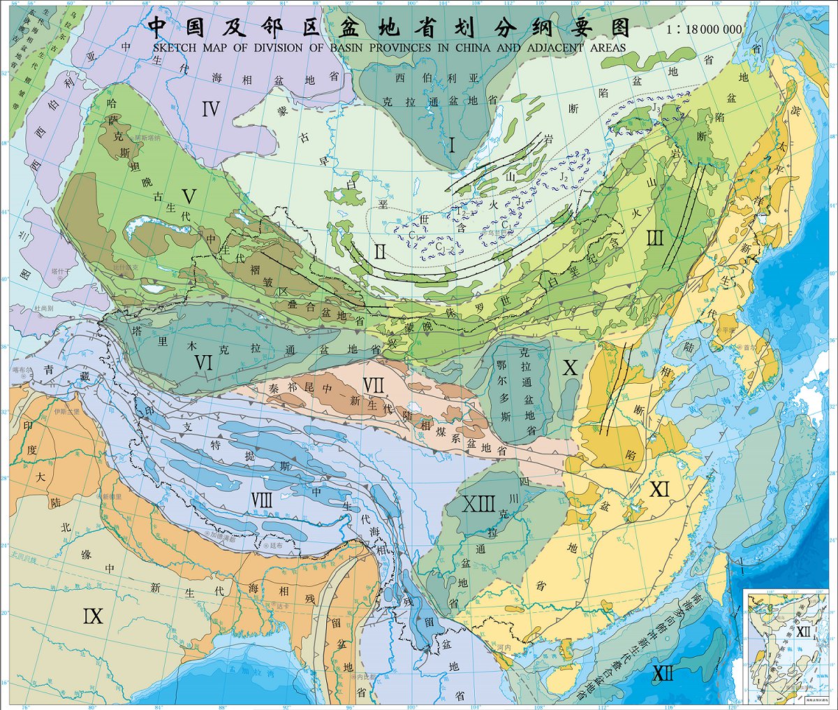 中國及鄰區盆地火成岩油氣地質綱要圖