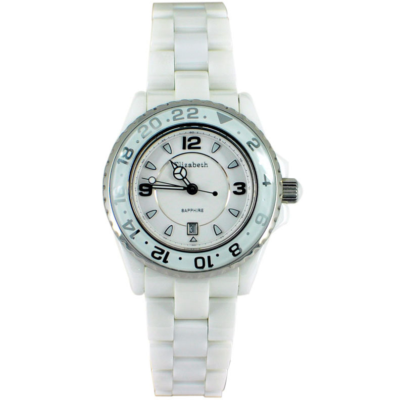 伊莉莎白時尚大錶盤白色女士陶瓷手錶