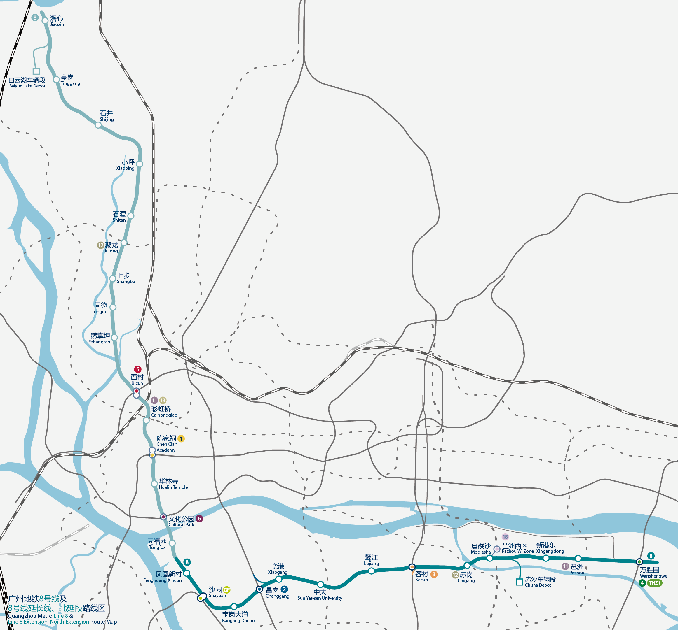廣州捷運8號線線路圖（含延長線和北延段）