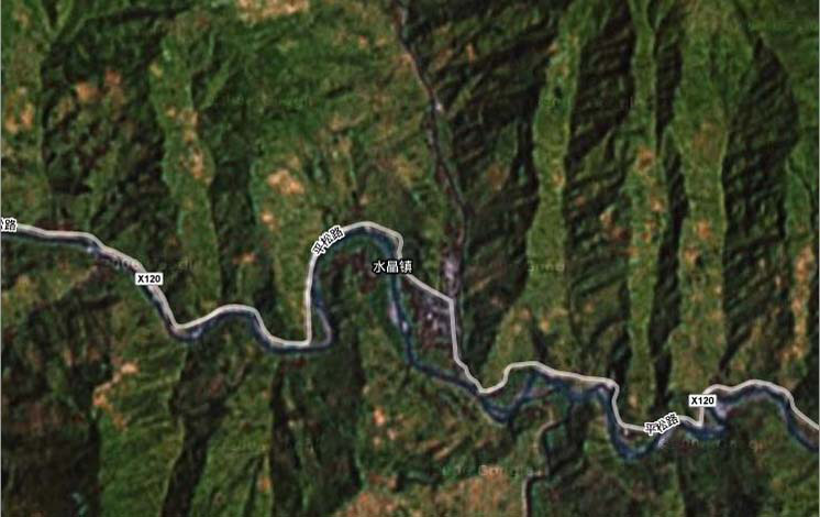 水晶鎮衛星地圖看到的高山峽谷