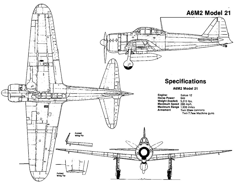 A6M2 21 型三面圖
