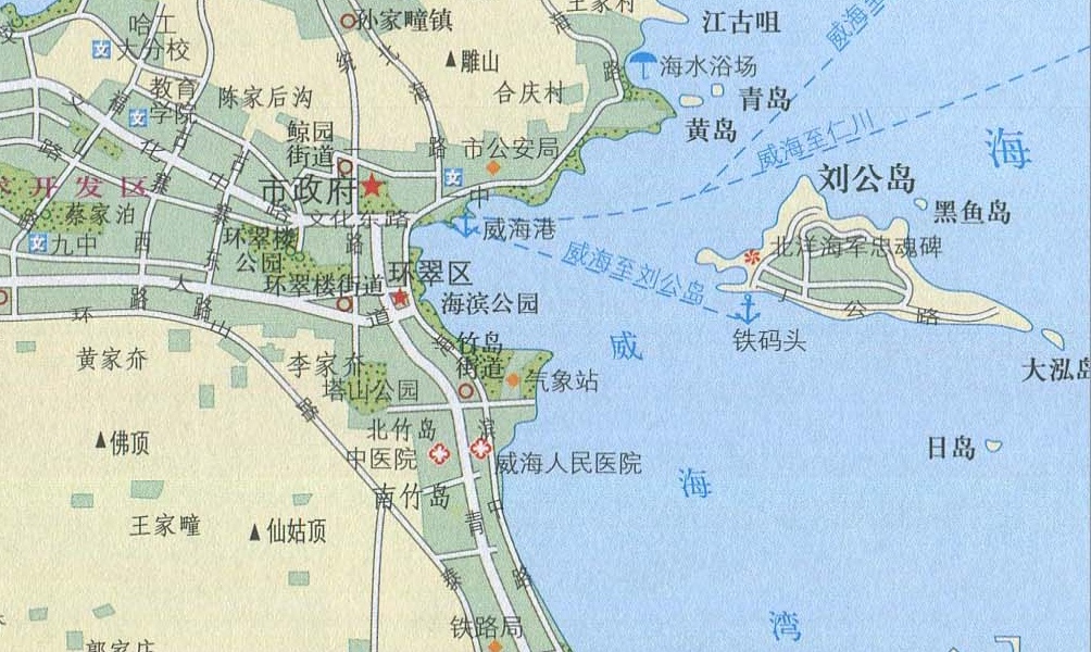 劉公島在威海市的位置及周邊海況