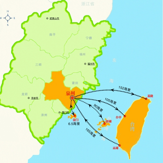 泉州-台灣海上直航里程圖