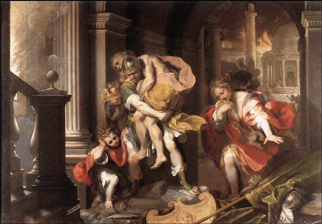 《埃涅阿斯逃離燃燒的特洛伊》，義大利畫家費德里科·巴羅奇所作