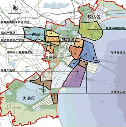 濱海新區行政區及功能區劃分示意圖