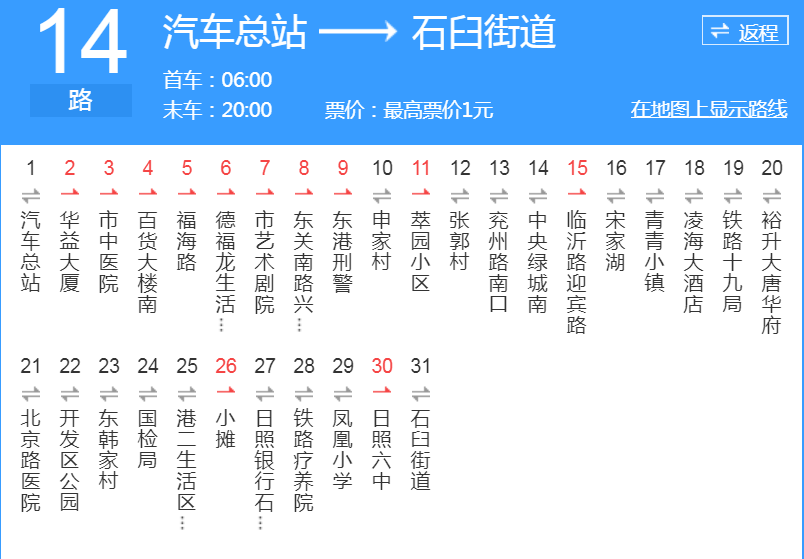 日照公交14路 日照公交14路