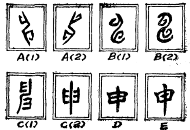 “申”字的甲骨文、金文、小篆、隸書、楷書