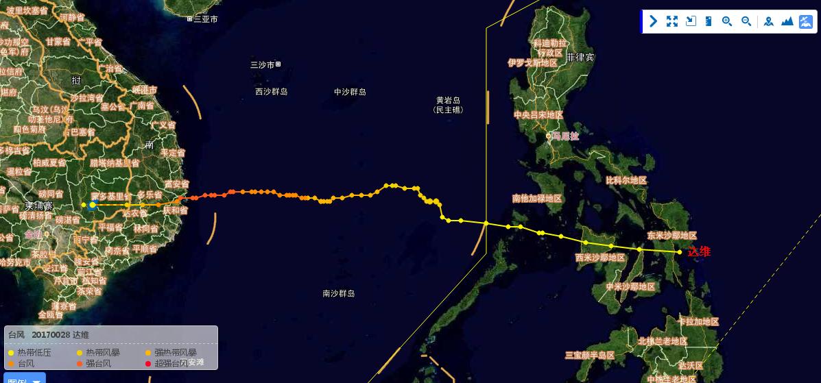 颱風達維路徑圖 中央氣象台製作
