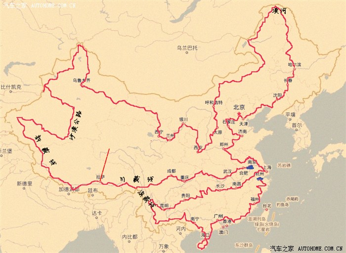 環遊中國路線圖