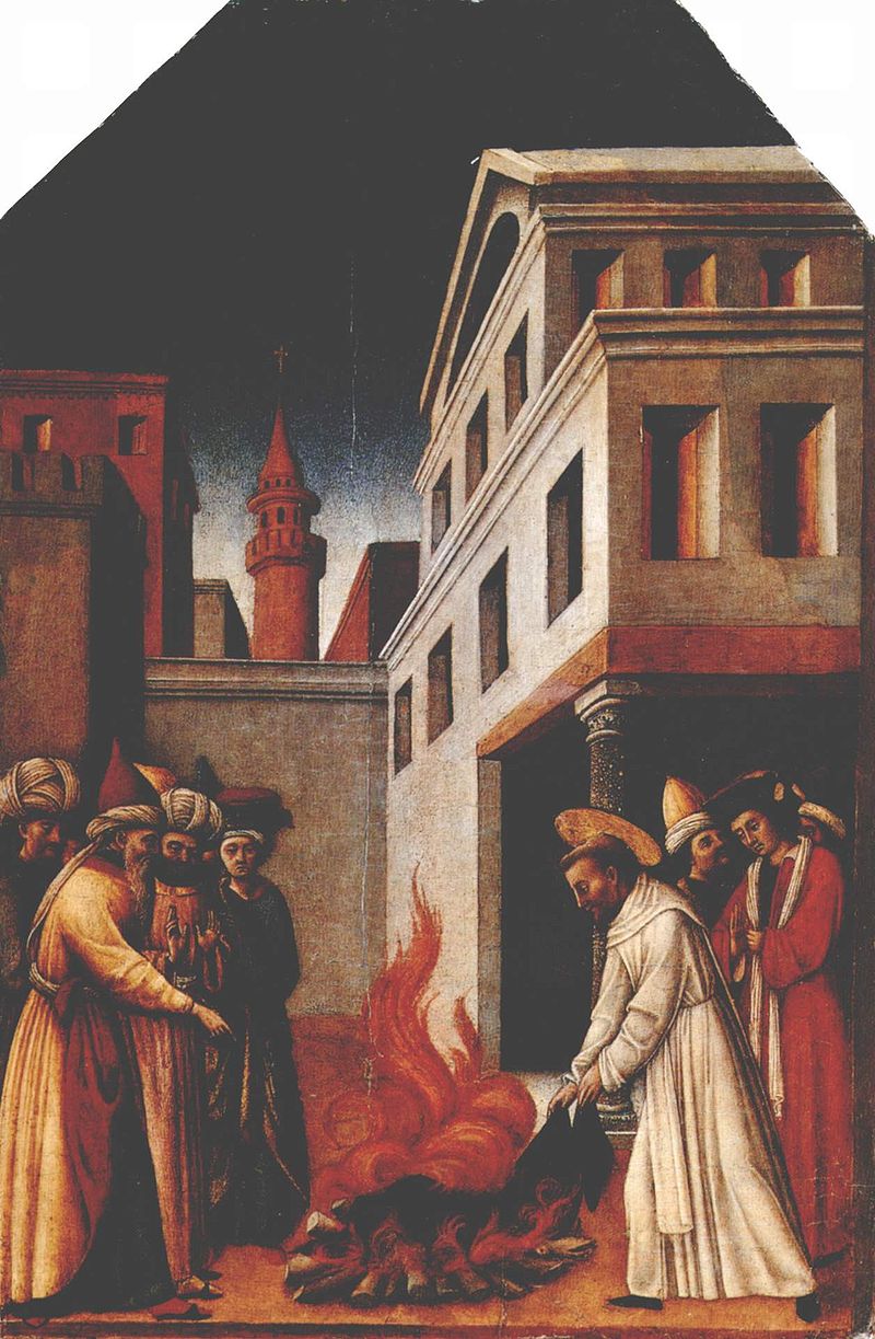 維瓦里尼畫的《聖彼得·馬特的聖火奇蹟》。