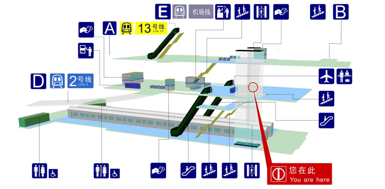 東直門站站內立體圖（機場線）