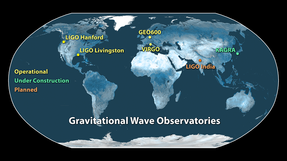 圖1.全球的地面引力波天文台分布圖