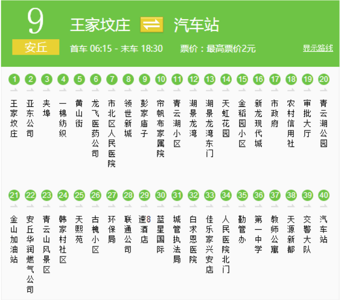 安丘公交9路 安丘公交9路