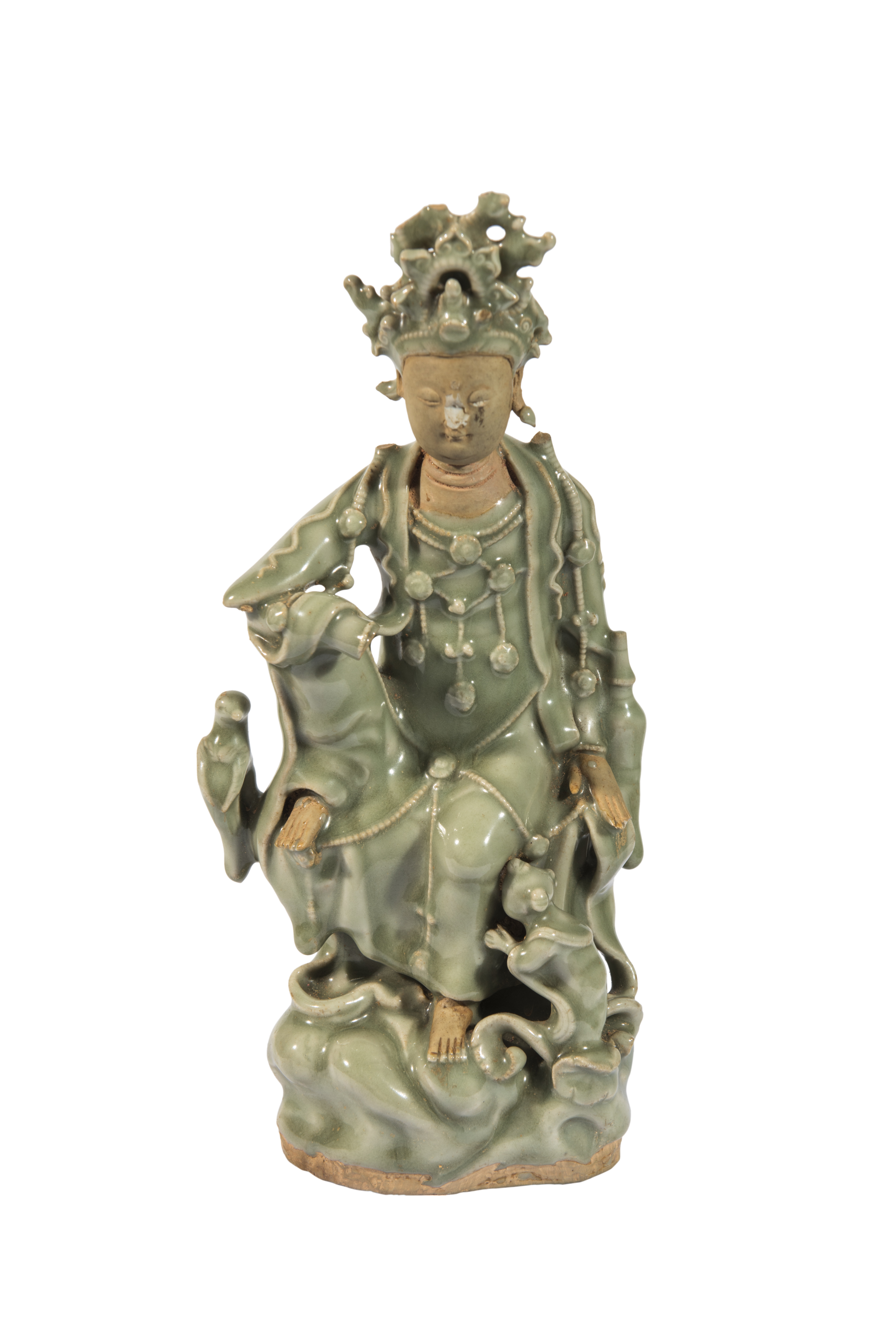 元龍泉窯青釉觀音瓷塑像