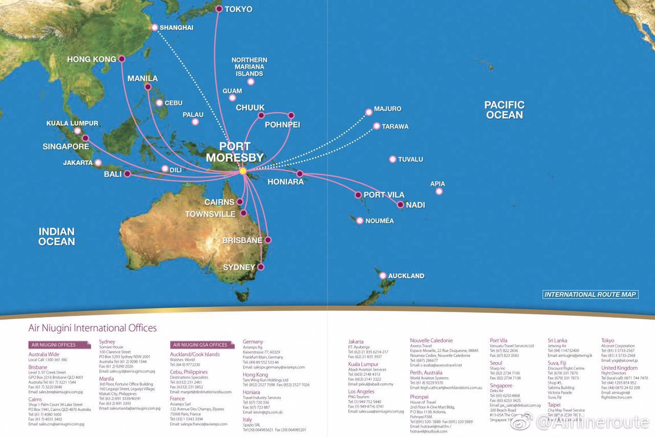 紐幾內亞航空的服務網