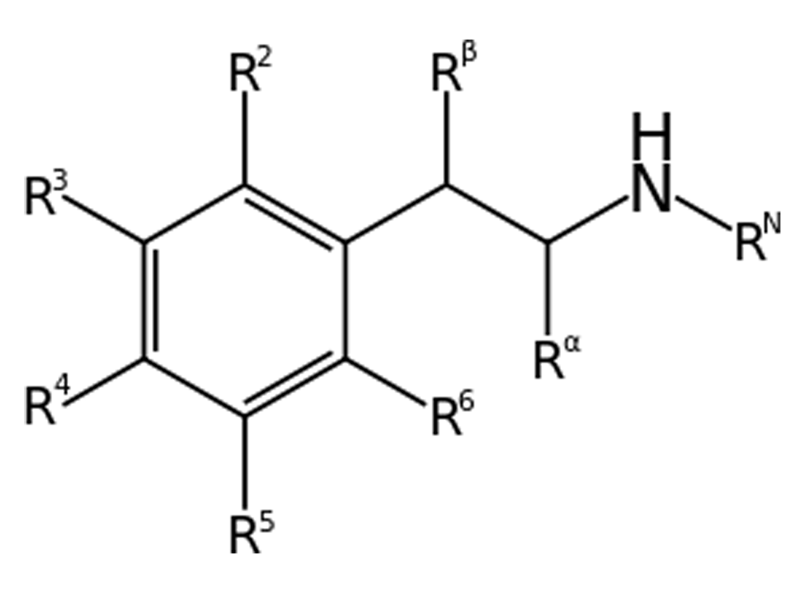 苯乙胺與安非他命的結構通式