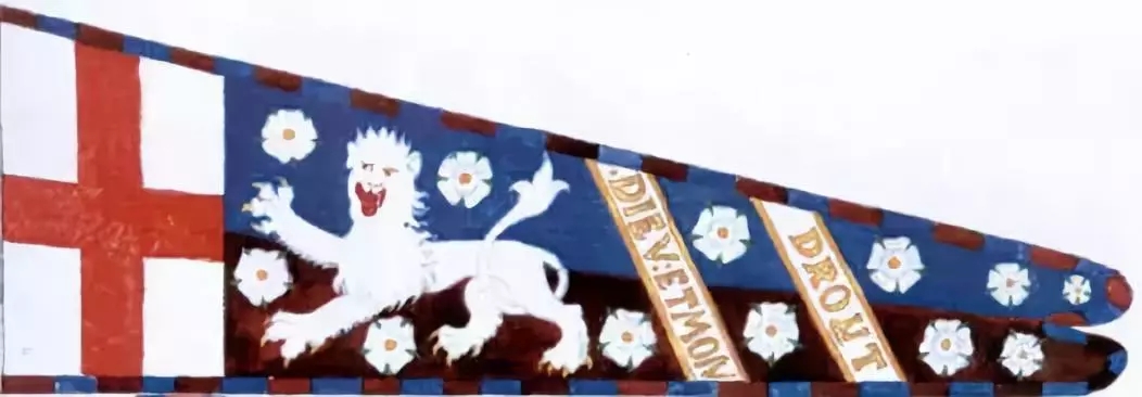 愛德華的旗幟 聖喬治代表英格蘭 白色的獅子與玫瑰代表約克家族