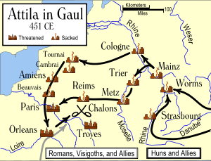 451年匈人進軍路線