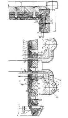 圖5 鍋爐尾郝轉彎煙室和省煤器煙道部分的混凝土框架結構輕型爐牆